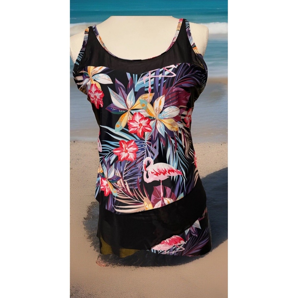 Rose Gal Bathing Suit Size 1X Wide Straps Tropical Beach Breathable